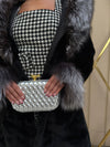 Black Fur Coat with Oversized Fox Trim Collar and Cuffs