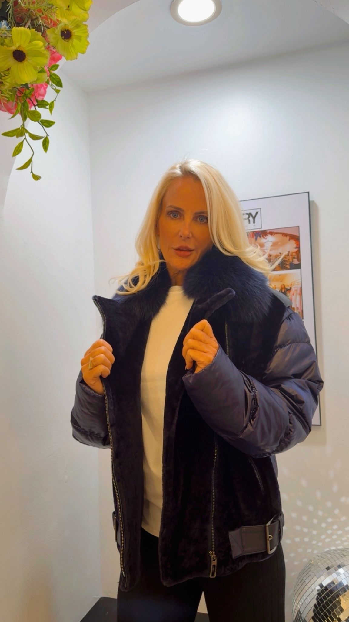 Blue Vegan Fur and Puffer Combo Jacket