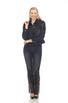 Black Lace-Detail Embellished Denim Pants
