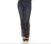 Black Lace-Detail Embellished Denim Pants