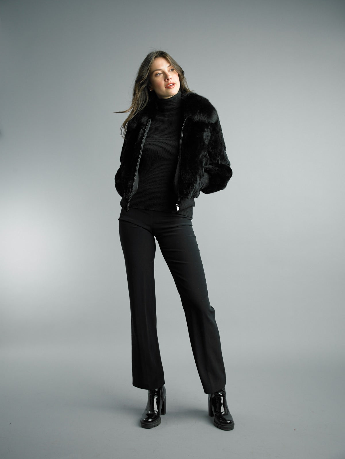 Black Sheared Vegan Fur Bomber Jacket