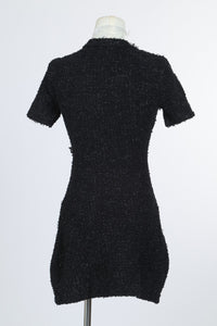 Black Boucle Mini Dress with Crystal Embellished Collar and Buttons