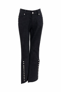 Black Flared Pants with Side Grommet Detailing