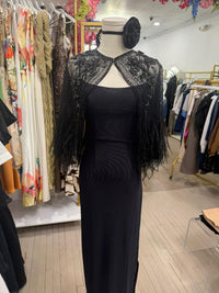 Black Embellished Beading Real Ostrich feather Capelet