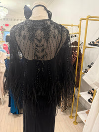 Black Embellished Beading Real Ostrich feather Capelet