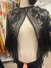 Black Embellished Beading Real Ostrich feather Capelet