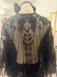 Black Embellished Beading Real Ostrich feather Capelet