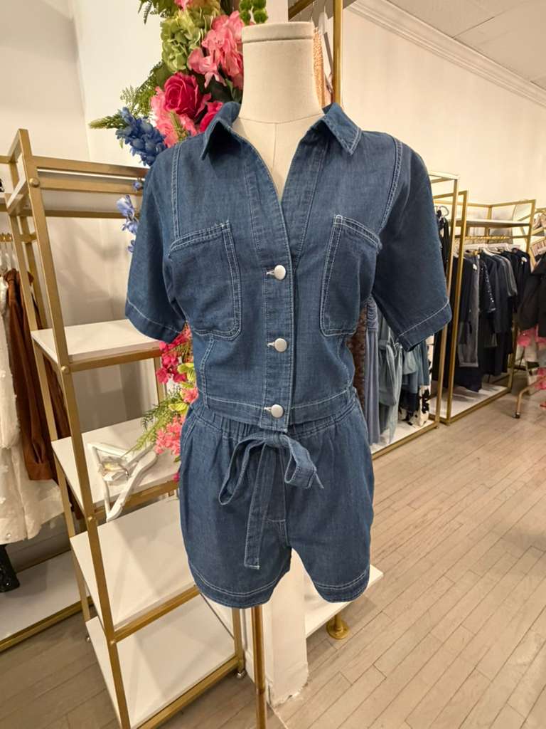 Denim Button Front Top & Shorts Matching Set