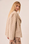 Beige Textured Vegan Fur Double-Breasted Coat
