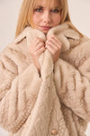 Beige Textured Vegan Fur Double-Breasted Coat