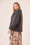 Charcoal Vegan Fur Jacket with Knitted Sleeves