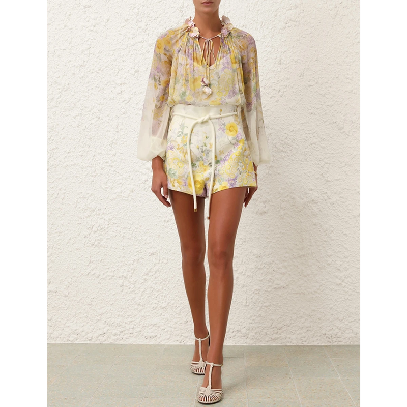 Floral Shirt and Tie Waist Shorts Set