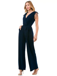 Navy Surplice Front Waist Tie Wide Leg Jumpsuit