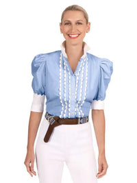 Puff Sleeve Scallop Trim Blouse in Powder Blue