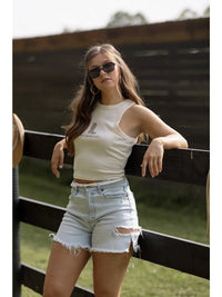 Nude Graphic Cropped Tank Top with Western-Inspired Print
