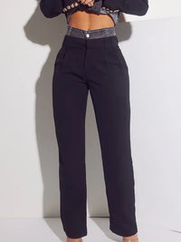 Black Tailored Pants with Gray Wash Waistband Detail