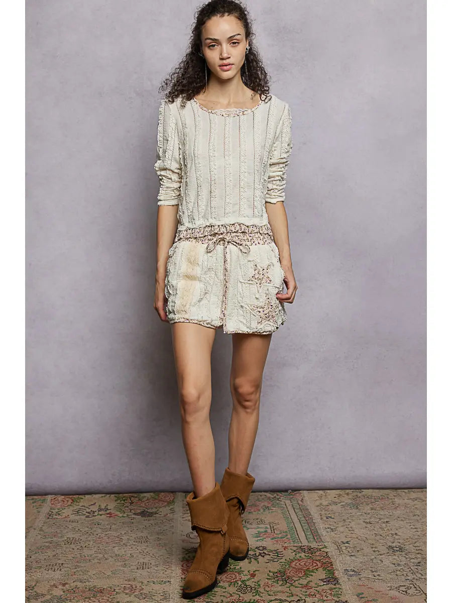 Floral Star Patch Lace Short Pants Nude