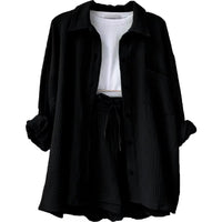 Relaxed Button-Up Shirt and Drawstring Shorts Two-Piece Set