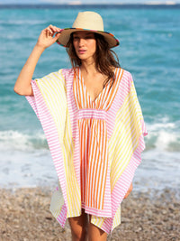 Multicolor Stripe V-Neck Beach Cover-Up Kaftan