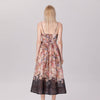 Floral Organza Midi Dress with Spaghetti Straps and Waist Tie