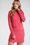 QUARTER ZIP LONG SLEEVE TOP CORAL