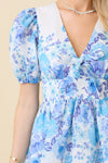 Floral Puff Sleeve Mini Dress with Bow Front Detail
