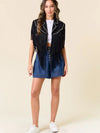 Black Fringe Cropped Western Shrug with Studded Trim