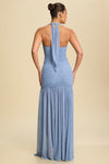 Ruched Halter Neck Slit Maxi Dress in Dusty Blue