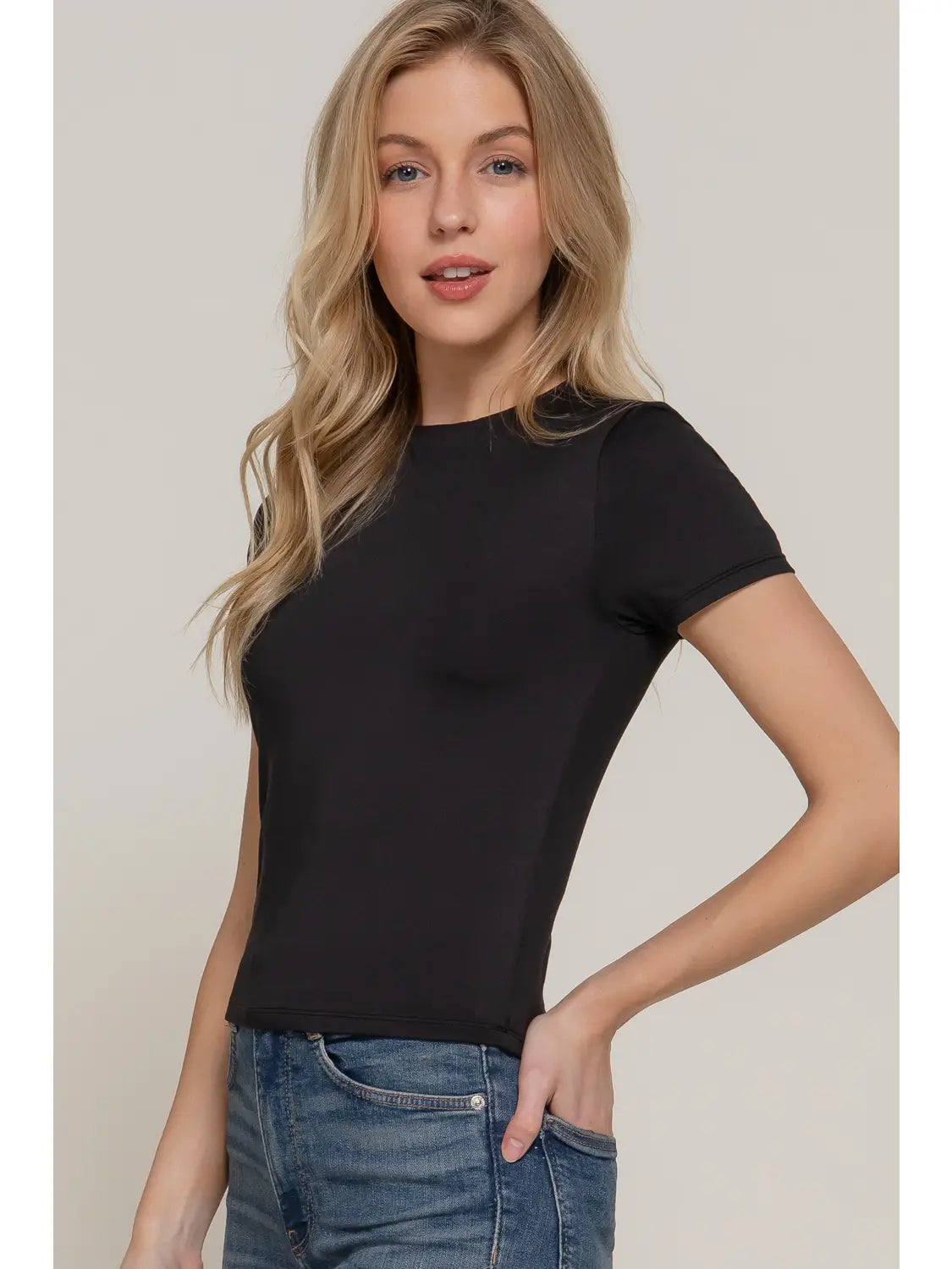 Classic Black Crew Neck Short Sleeve Fitted Tee