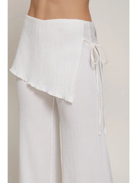 White Textured Wrap Detail Wide Leg Pants