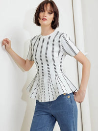 Monochrome Optical Illusion Peplum Knit Top