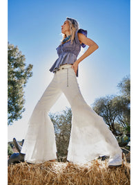 White Tiered Lace Bell Bottom Pants