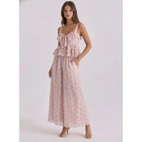 Blush Pink Floral Ruffle Top with Front Bow Tie Detail