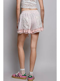 Pink Floral Lace Trim Ruffle Shorts