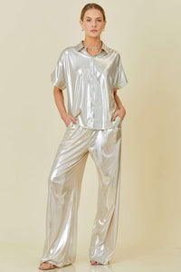 Metallic Drop Shoulder Top