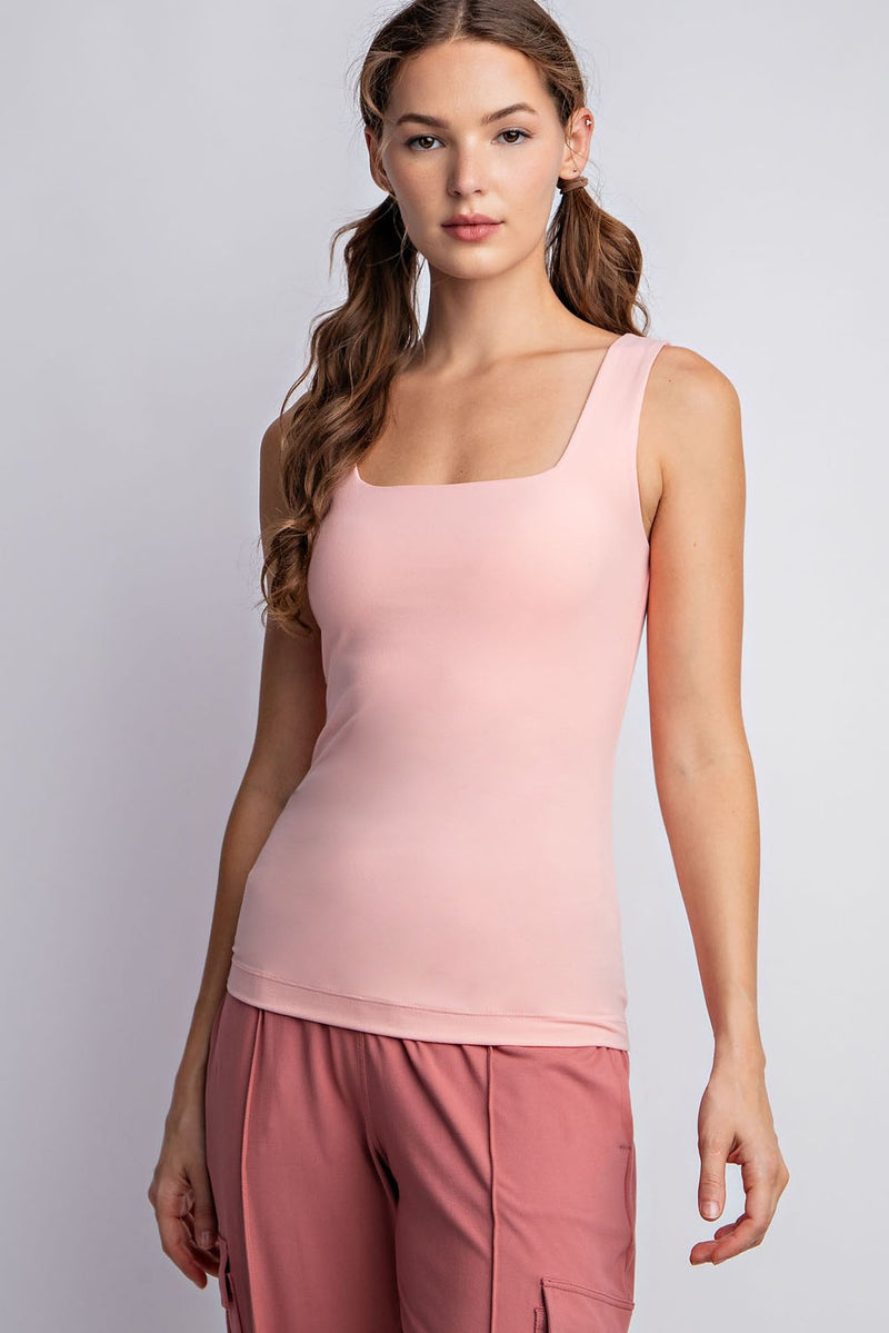 BUTTER FABRIC SQUARE NECKLINE SLEEVELESS TANK TOP