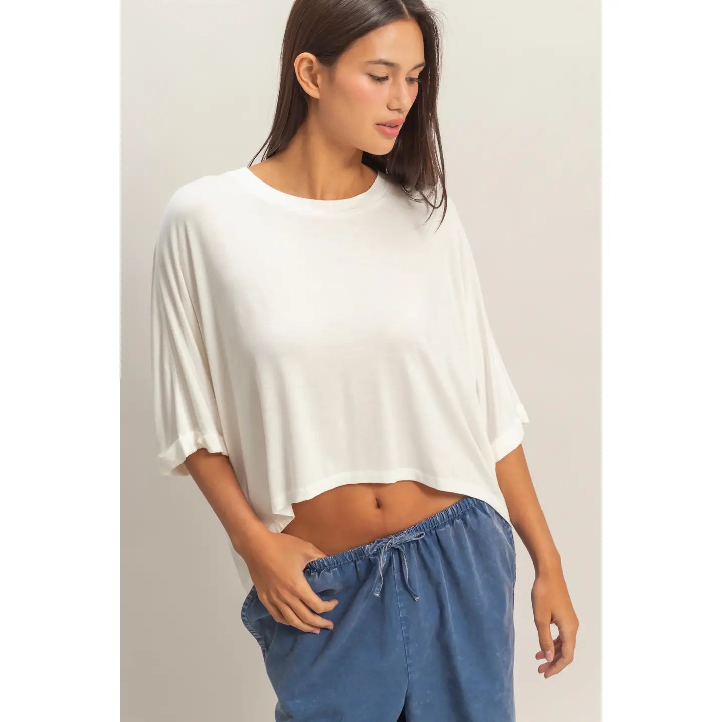 White Oversized Cropped Lounge Tee