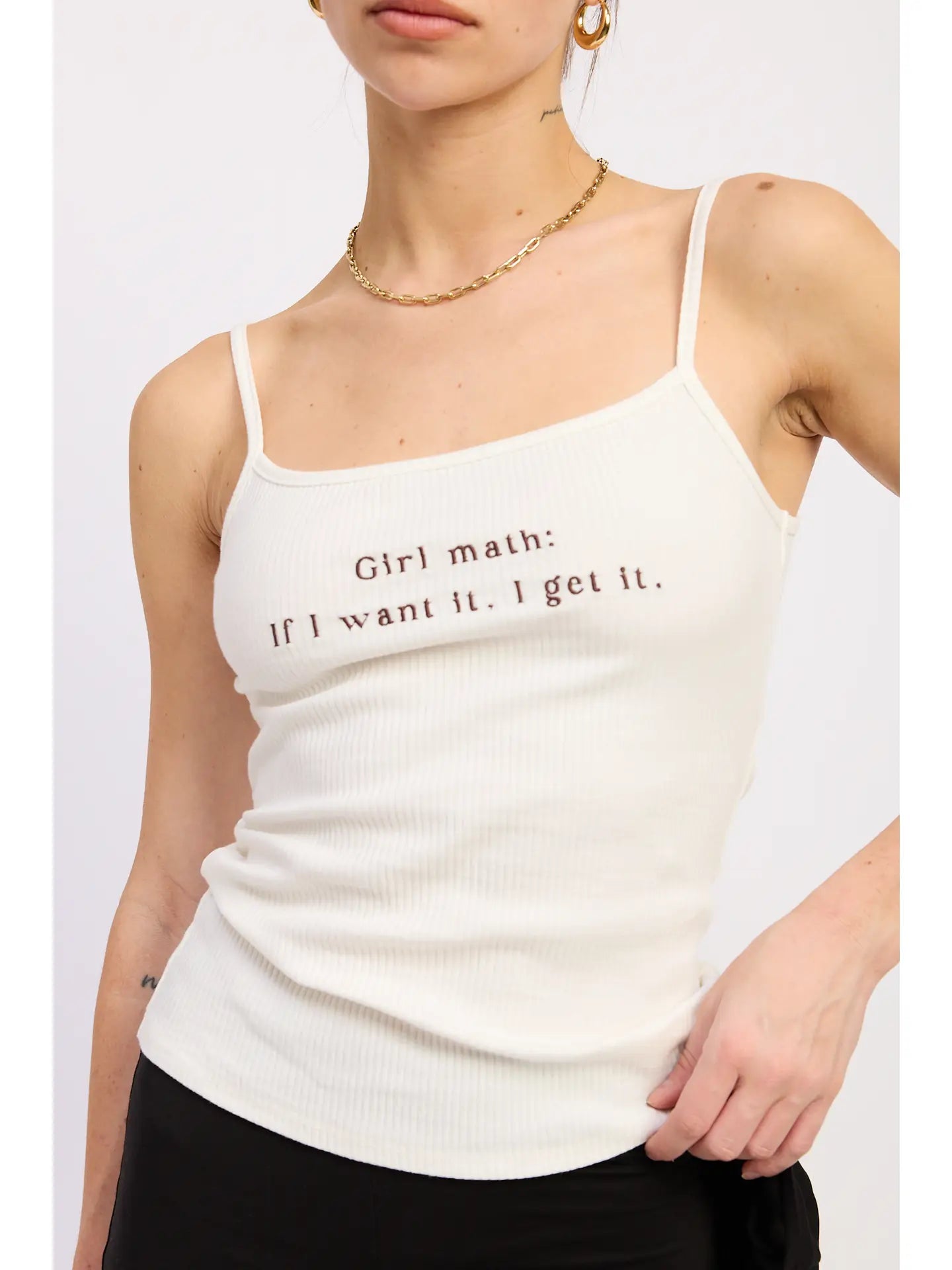 White Ribbed Cami Tank with "Girl Math" Graphic