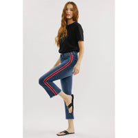 High Rise Cropped Flare Jeans with Contrast Side Stripe Detail