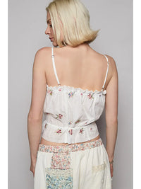 White Embroidered Trim Sleeveless Poplin Top