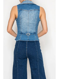 Tailored Sleeveless Button-Down Denim Vest