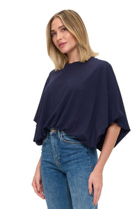 Navy Blue Relaxed Fit Short Sleeve Dolman Top