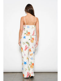 White Tropical Fruit & Sea Life Print Spaghetti Strap Top