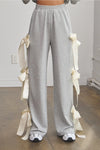 Heather Gray Bow-Tie Detail Wide Leg Lounge Pants