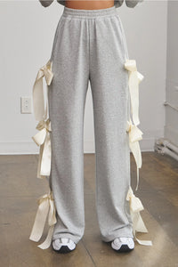 Heather Gray Bow-Tie Detail Wide Leg Lounge Pants