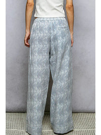 Striped Wide Leg Lounge Pants with Drawstring Waist and Patch Pocket Detail