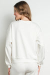Crystal Heart Embellished White Sweatshirt