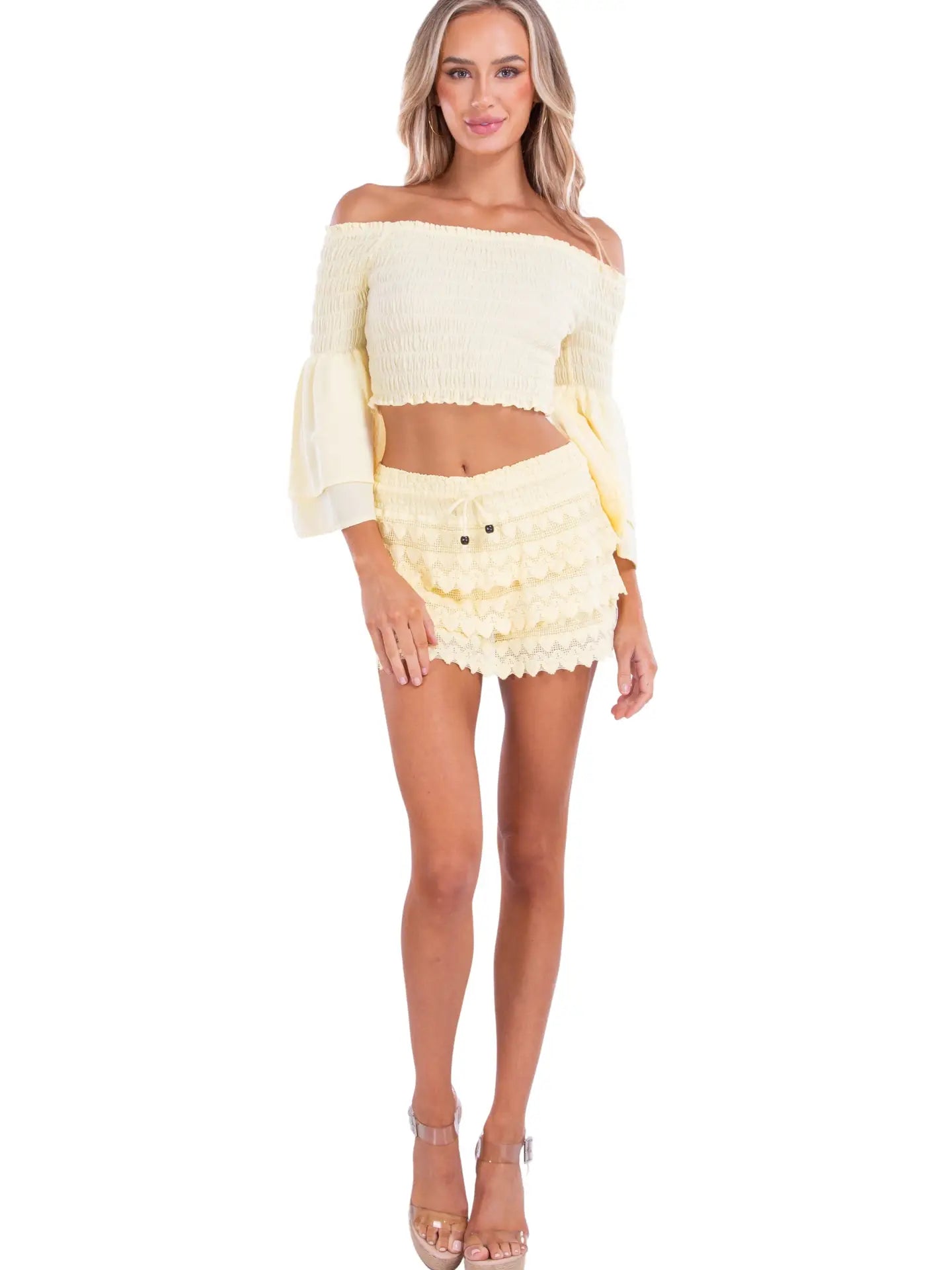 Baby Yellow Tiered Crochet Skort with Drawstring Waist (Copy)