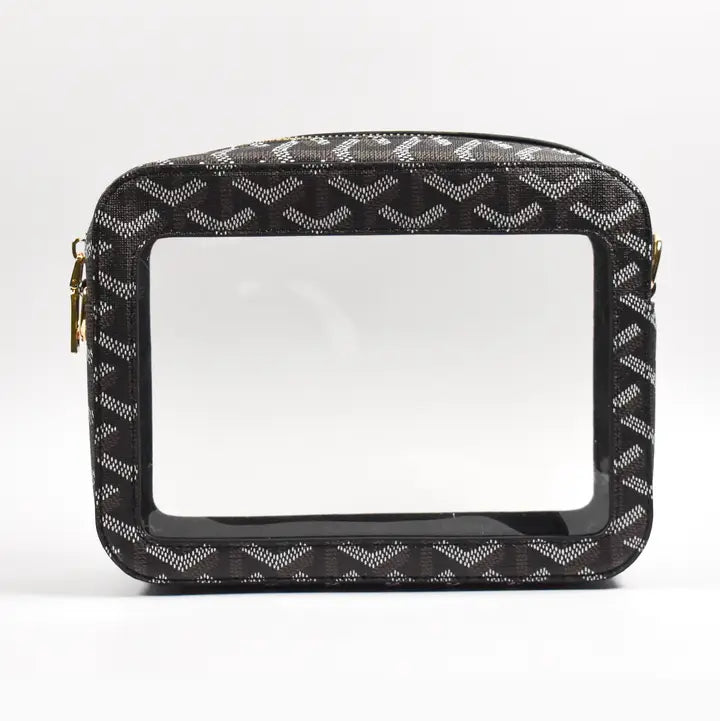 Black Monogram Clear Travel Pouch with Zip Closure