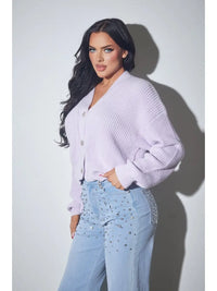 Crystal Button Knit Cardigan in Lilac